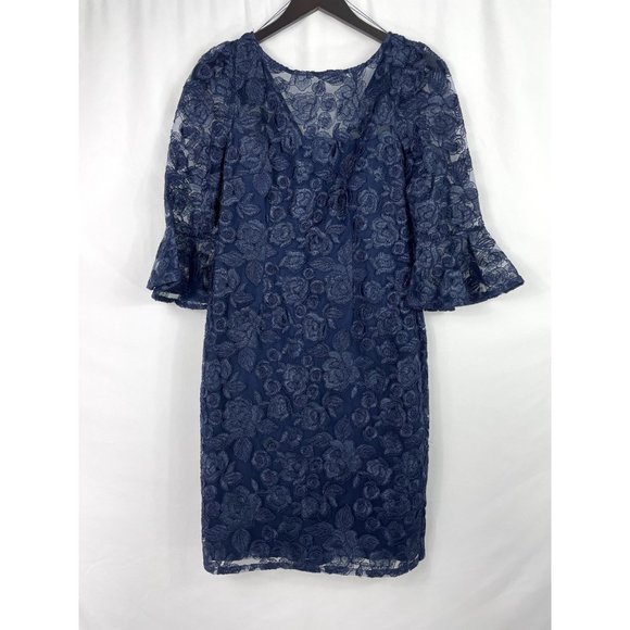 ADRIANNA PAPELL Women's Embroidered Mini Blue Dress SIZE: 4 - Picture 1 of 8
